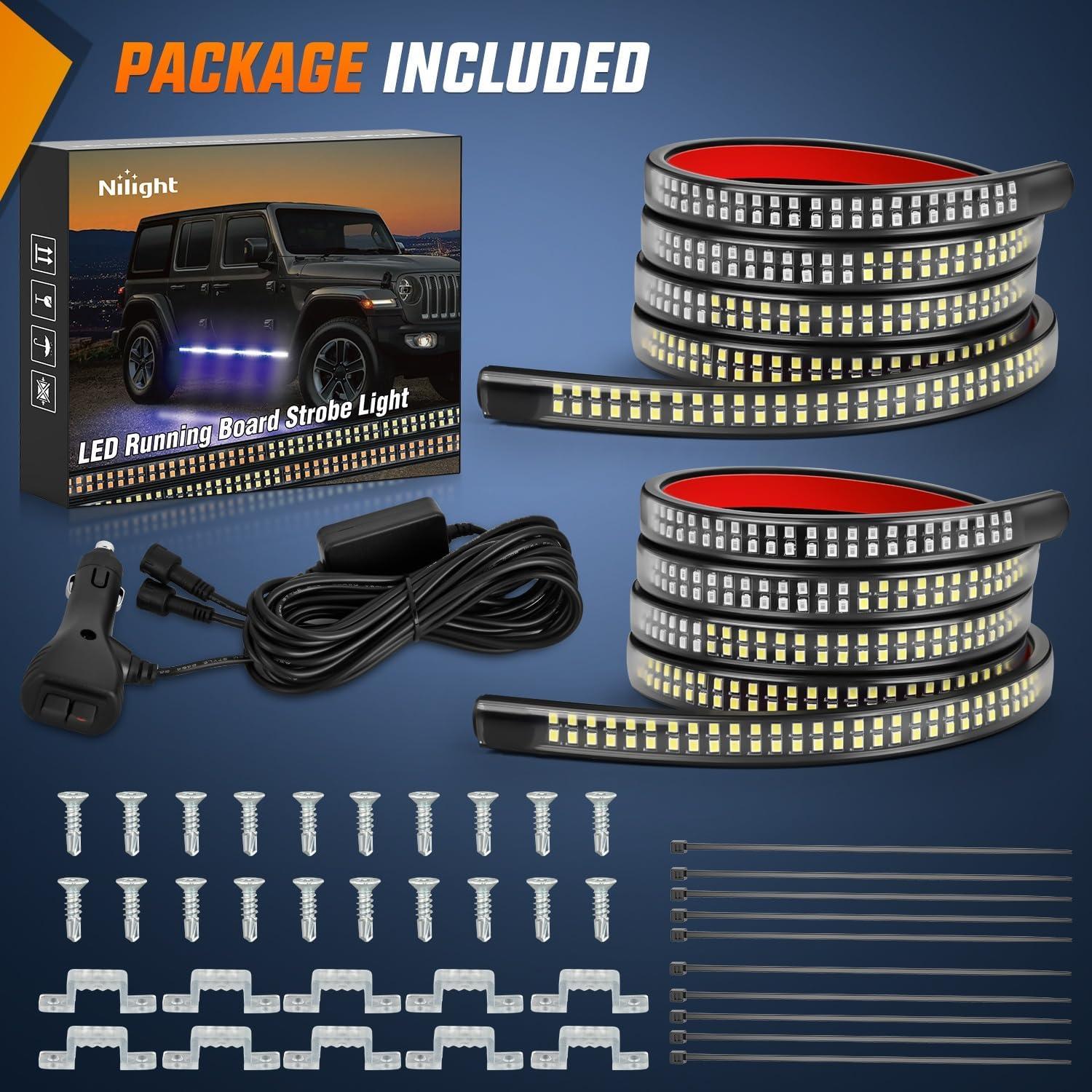 imageNilight Truck Tailgate Light Strip 7 Inch Aluminum Frame Double Row 60 LED Red Running Brake Amber Sequential Turn Signals Strobe Lights Bar for Trailer Hitch Cargo Carrier Luggage RackBlue White