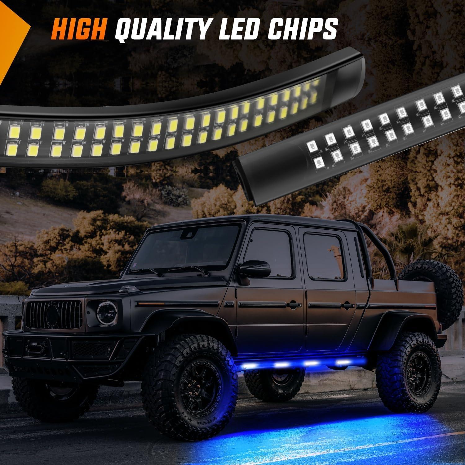 imageNilight Truck Tailgate Light Strip 7 Inch Aluminum Frame Double Row 60 LED Red Running Brake Amber Sequential Turn Signals Strobe Lights Bar for Trailer Hitch Cargo Carrier Luggage RackBlue White