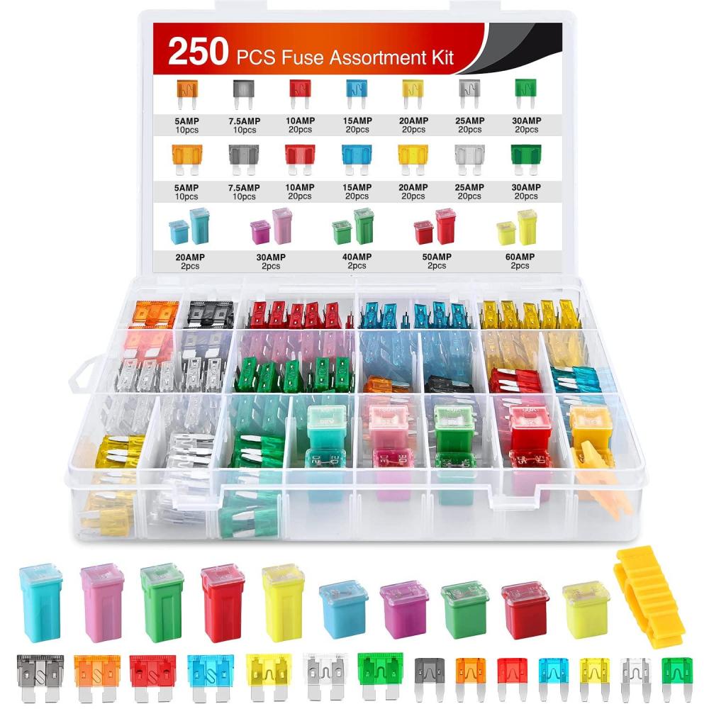 imageNilight 50018R 240pcs Standard and Mini Blade Fuses Set5A 75A 10A 15A 20A 25A 30A ATC APR ATO ATS Standard and ATM APM Mini Automotive Blade Fuse Assortment Kit BlackSliverPinkGreen250PCS Fuses box fuses