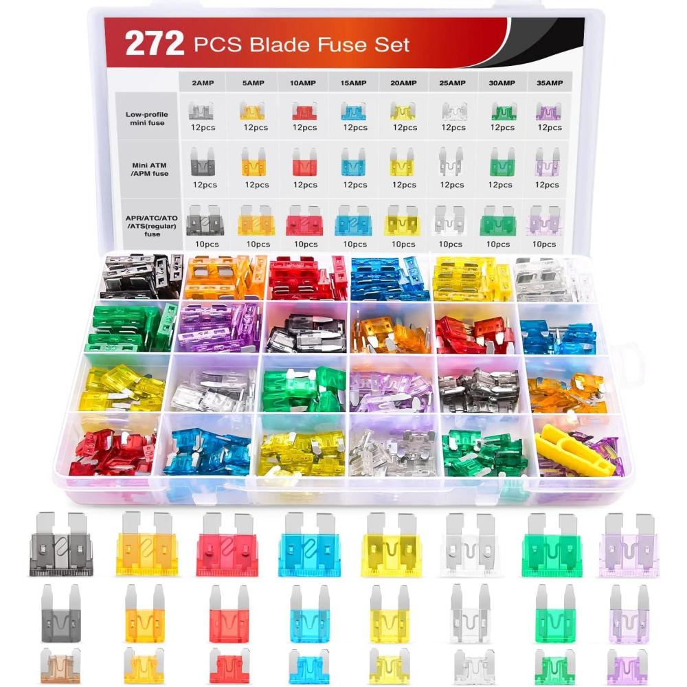 imageNilight 50019R 272pcs Standard ampamp Mini ampamp Low Profile Mini Blade Fuse Assortment 2A 5A 10A 15A 20A 25A 30A 35A Replacement Fuses for Car Boat Truck SUV Automotive
