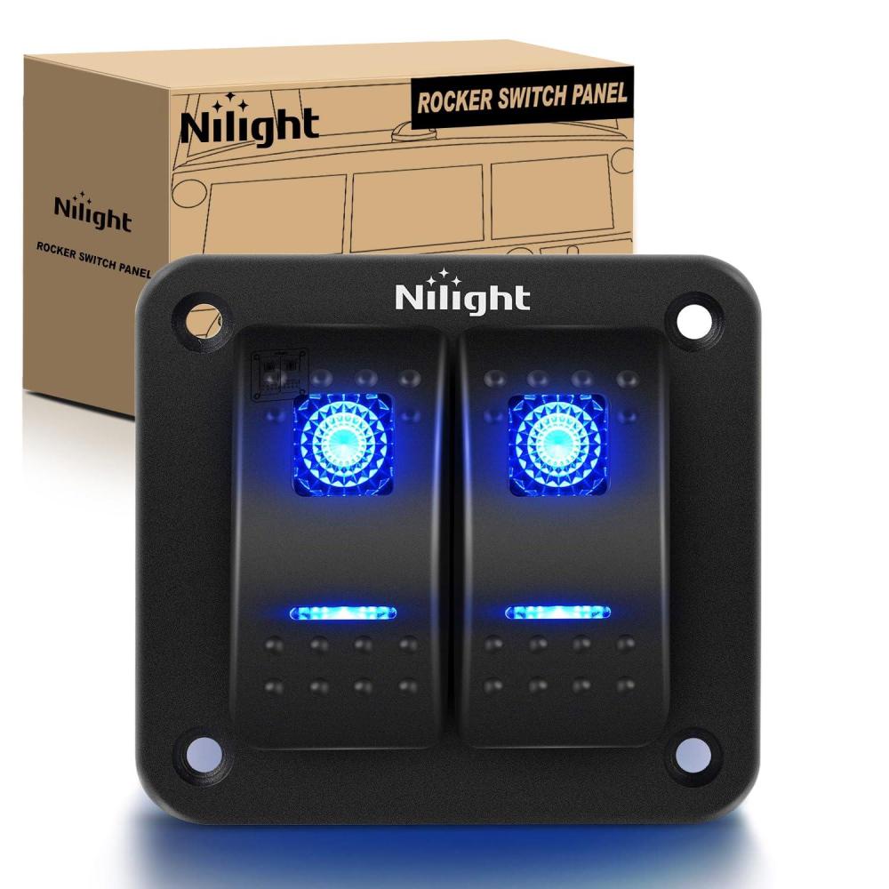 imageNilight  90109D 4 Gang Aluminum Rocker Switch Panel Toggle Dash 5 Pin ONOff PreWired Rocker Switch Blue Backlit Switch for Automotive Car Marine Boat RV2 Years WarrantyBlue