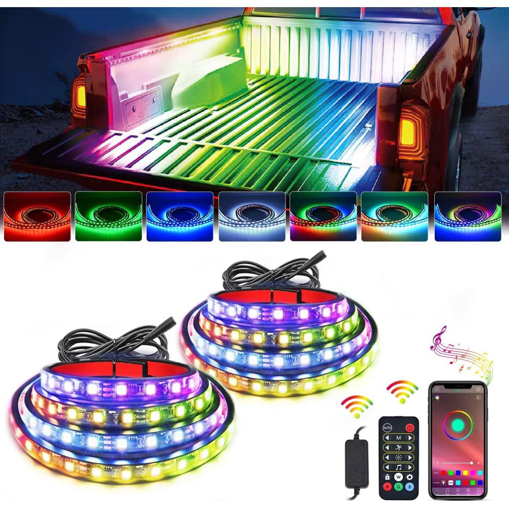 imageNilight  TL31 2PCS 60Inch RGB Truck Bed Light Strip Kit 180 LED RF Remote Control with On Off Switch Blade Fuse 2Way Splitter Extension Cable for Cargo Pickup Truck SUV RV Boat 2 Years Warranty2Pcs RGBIC Bed Strip APP