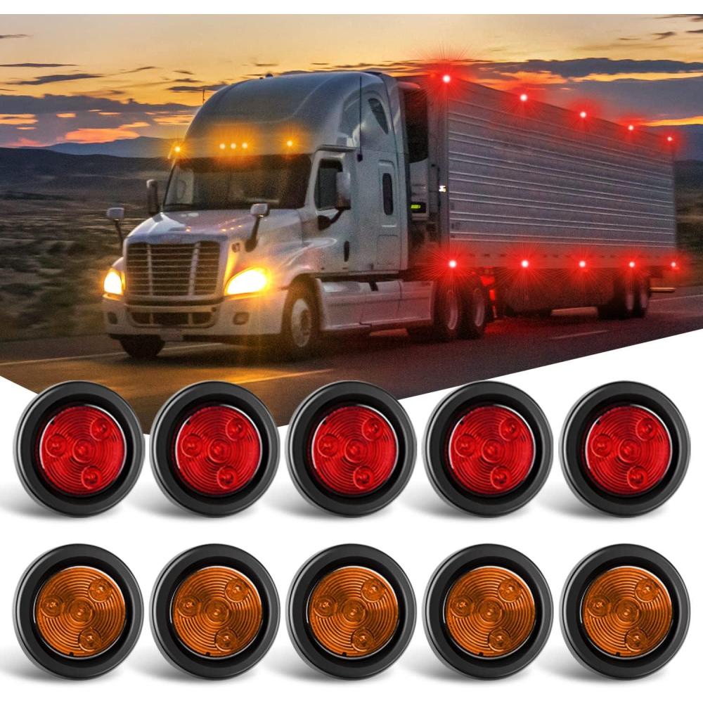 imageNilight 10 PCS Round Side Marker Clearance Light 4 LED Flush Mount with Plug Grommet Pigtail Hardwired for Trailer Truck RV AmberRedRed Amber 10Pcs 4LED
