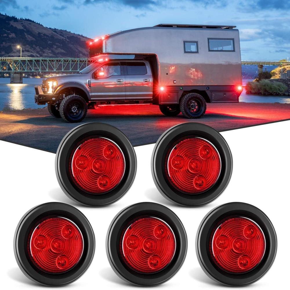 imageNilight 10 PCS Round Side Marker Clearance Light 4 LED Flush Mount with Plug Grommet Pigtail Hardwired for Trailer Truck RV AmberRedRed 5Pcs 4LED