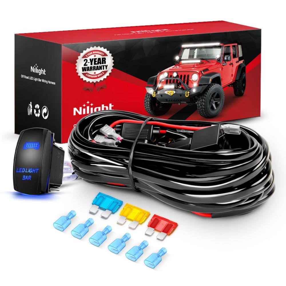 imageNilight 10014W LED Light Bar Wiring Harness Kit 14AWG Heavy Duty 12V 5Pin Rocker Laser On Off Waterproof Switch Power Relay Blade Fuse1 Lead 2 Years Warranty14AWG Wiring Harness 3 Leads