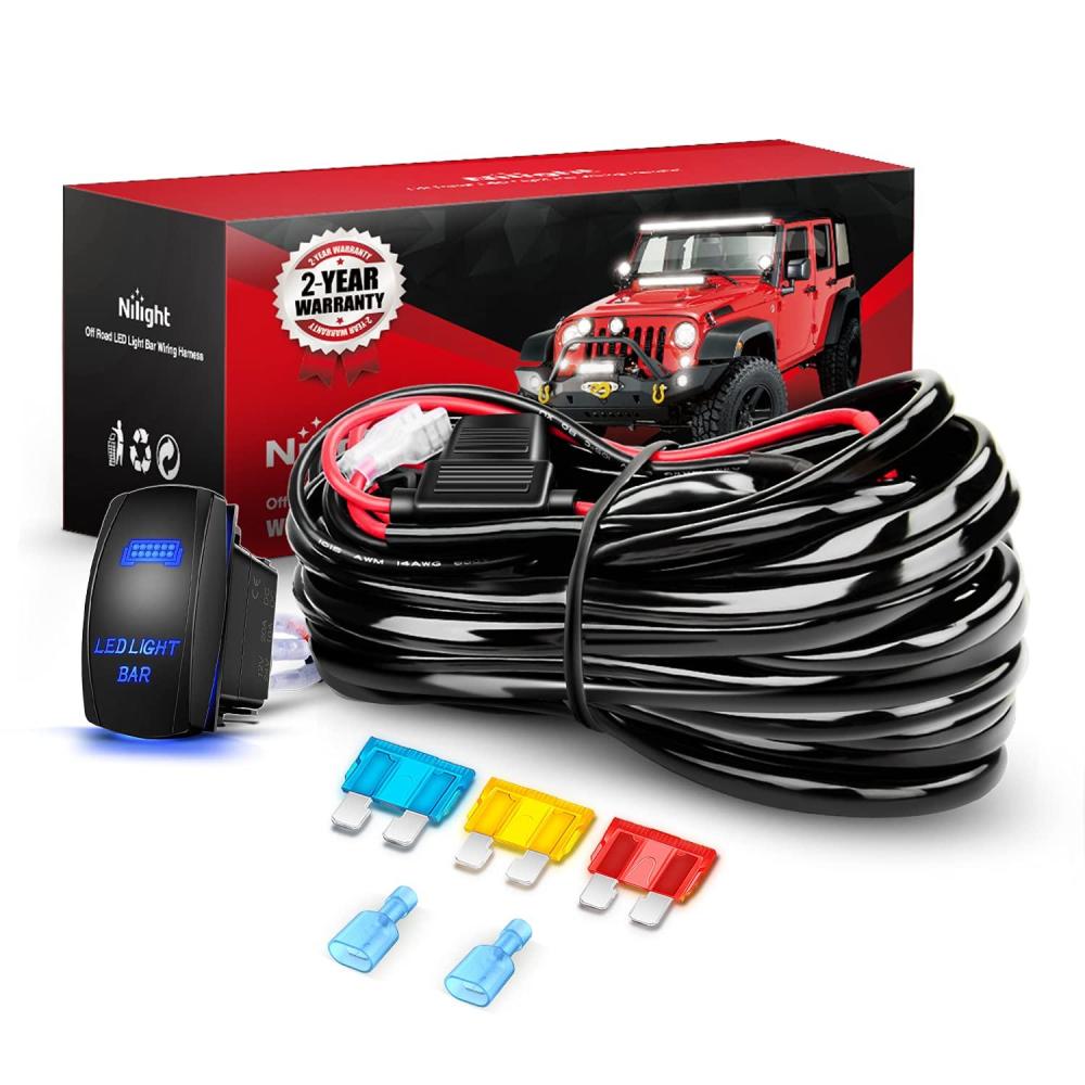 imageNilight 10014W LED Light Bar Wiring Harness Kit 14AWG Heavy Duty 12V 5Pin Rocker Laser On Off Waterproof Switch Power Relay Blade Fuse1 Lead 2 Years Warranty14AWG Wiring Harness 1 Lead
