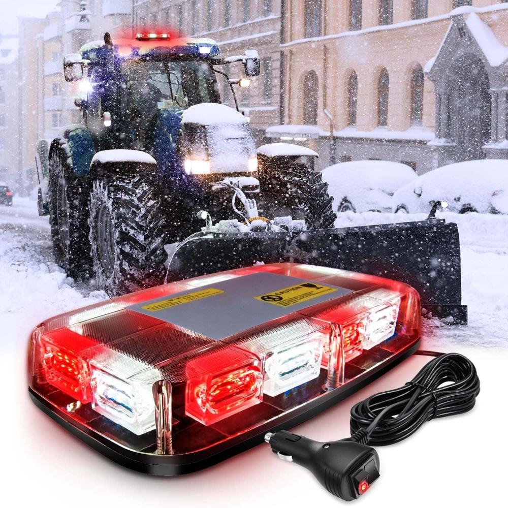 imageNilight 12 Inch Roof Top Strobe Lights 48LED Hazard Light Emergency Safety Warning LED Flashing Bar Magnetic Mount 12V 24V Cars Trucks Tractors Snow Plows Construction VehiclesRed Mix White