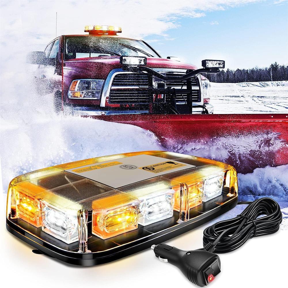 imageNilight 12 Inch Roof Top Strobe Lights 48LED Hazard Light Emergency Safety Warning LED Flashing Bar Magnetic Mount 12V 24V Cars Trucks Tractors Snow Plows Construction VehiclesAmber Mix White