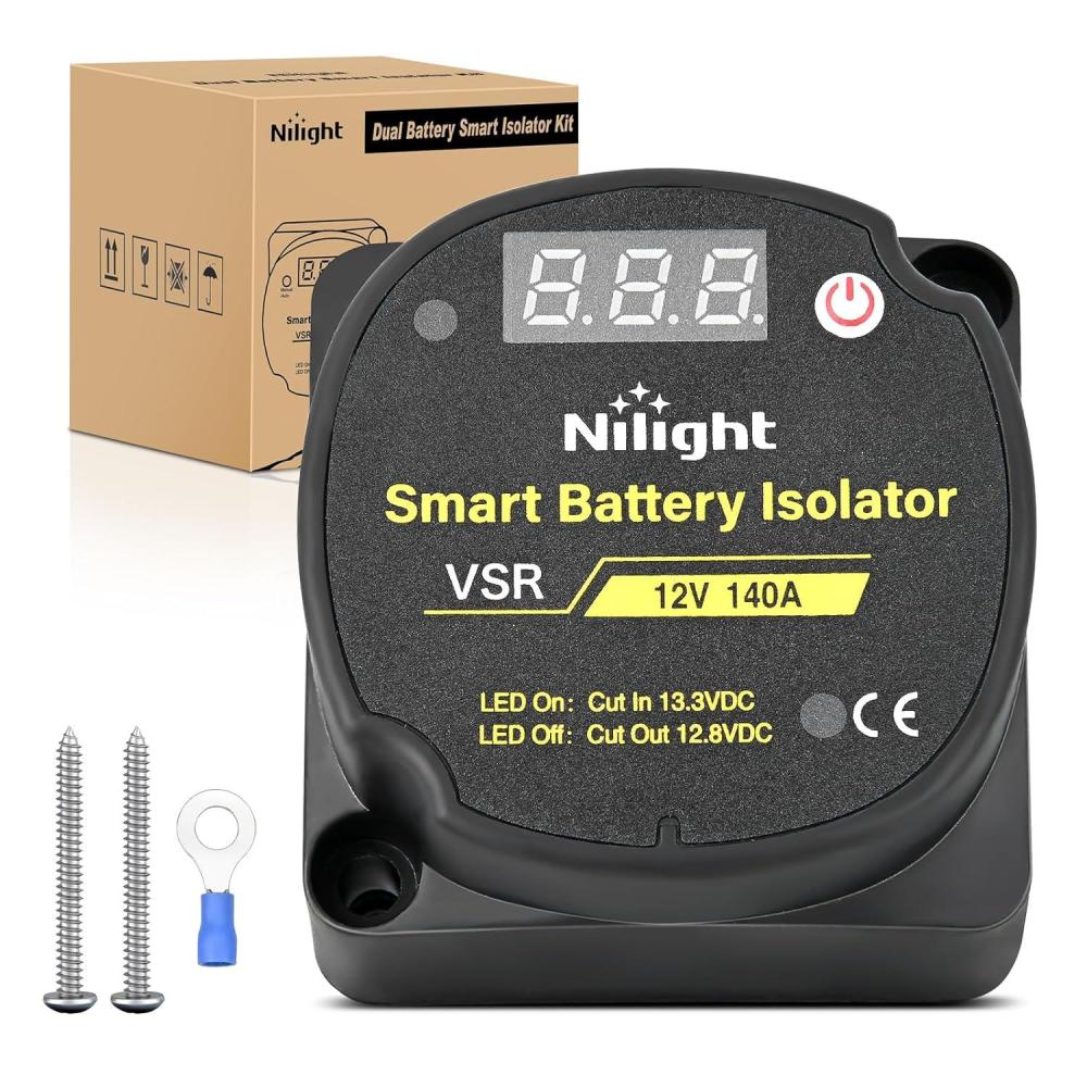 imageNilight 12V 140AMP Dual Battery Isolator Voltage Sensitive Relay Smart VSR Dual Battery Automatic Charger Relays Auto Disconnect Switch Waterproof for Truck Van RV ATV UTV Boat Can Am140 Amp wVoltmeter