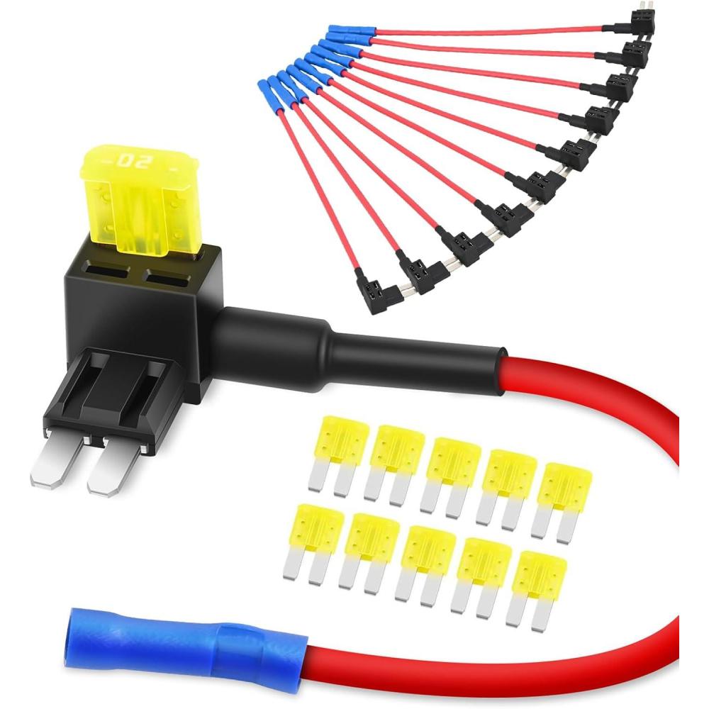 imageNilight 24 Pcs 12V Car AddaCircuit Fuse Tap Holder Standard Mini Micro2 and Low Profile Fuses Taps 4 Types ATO ATC ATM APM for Cars Trucks Boats10Pcs Micro2