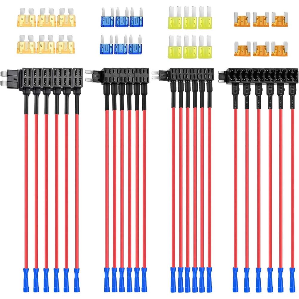 imageNilight 24 Pcs 12V Car AddaCircuit Fuse Tap Holder Standard Mini Micro2 and Low Profile Fuses Taps 4 Types ATO ATC ATM APM for Cars Trucks Boats4 Types24 Packs