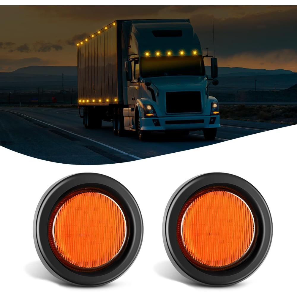 imageNilight 25Inch Round Marker Light 4PCS Red 13LED Clearance Lights Flush Mount with Plug Grommet Pigtail Hardwired DOT Compliant for 12V Truck Trailer Tractor Buses Vans BoatAmber 2cs