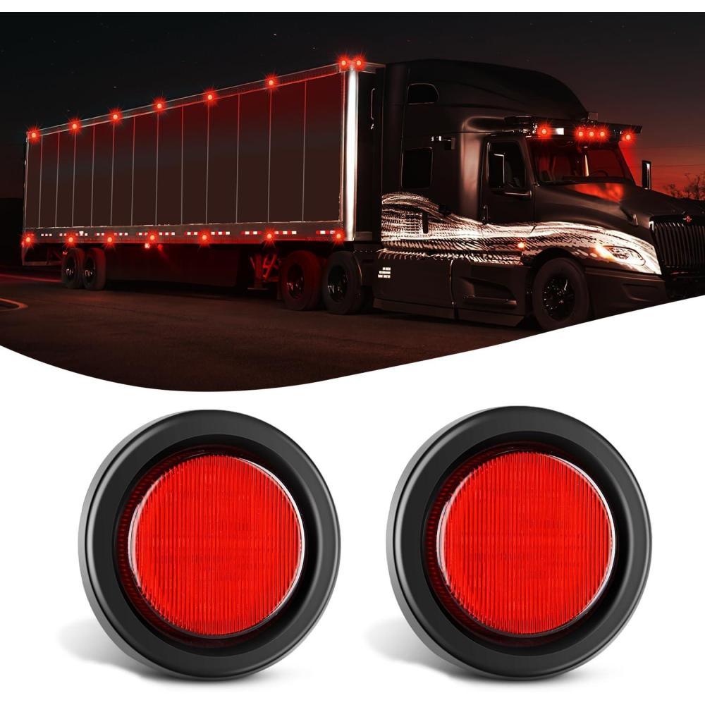 imageNilight 25Inch Round Marker Light 4PCS Red 13LED Clearance Lights Flush Mount with Plug Grommet Pigtail Hardwired DOT Compliant for 12V Truck Trailer Tractor Buses Vans BoatRed 2cs