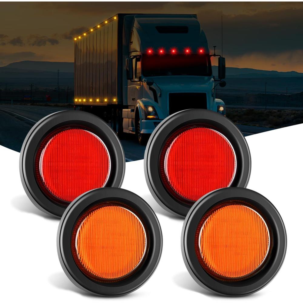 imageNilight 25Inch Round Marker Light 4PCS Red 13LED Clearance Lights Flush Mount with Plug Grommet Pigtail Hardwired DOT Compliant for 12V Truck Trailer Tractor Buses Vans BoatRedAmber 4cs
