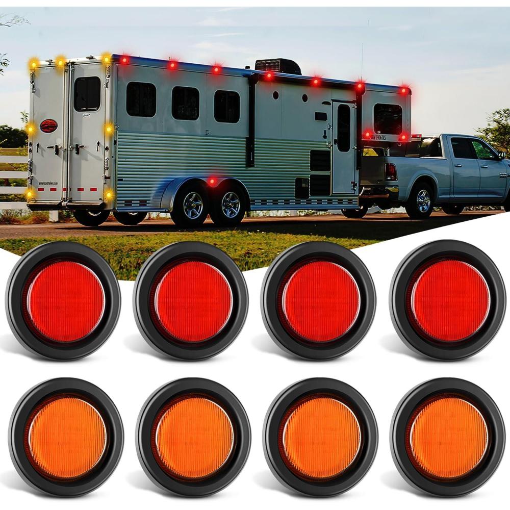 imageNilight 25Inch Round Marker Light 4PCS Red 13LED Clearance Lights Flush Mount with Plug Grommet Pigtail Hardwired DOT Compliant for 12V Truck Trailer Tractor Buses Vans BoatRedAmber 8cs