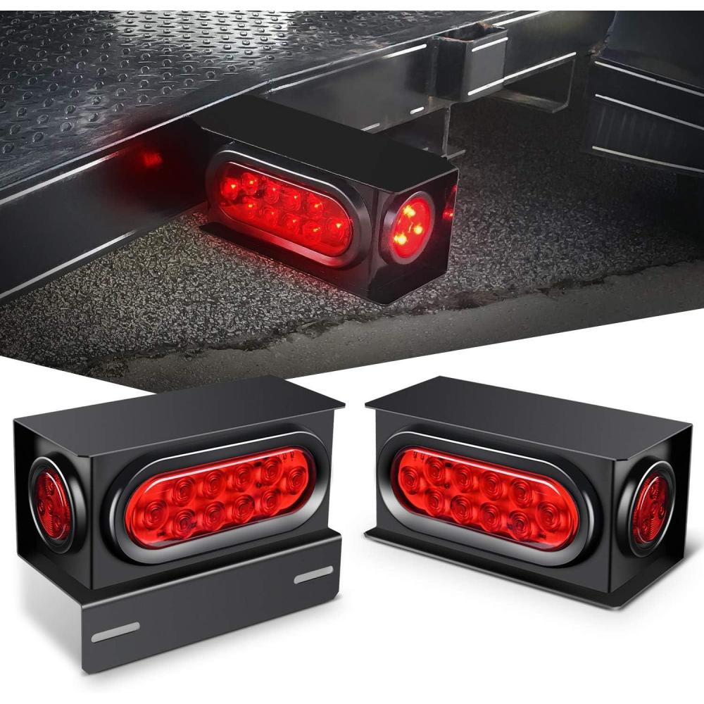 imageNilight 2PCS Steel Trailer Light Boxes Housing Kit w6Inch Oval Red LED Trailer Tail Lights 2 Inch Round Red LED Side Marker Lights wGrommet Plugs Wire connectorsRed Oval Red Marker Trailer Light Box