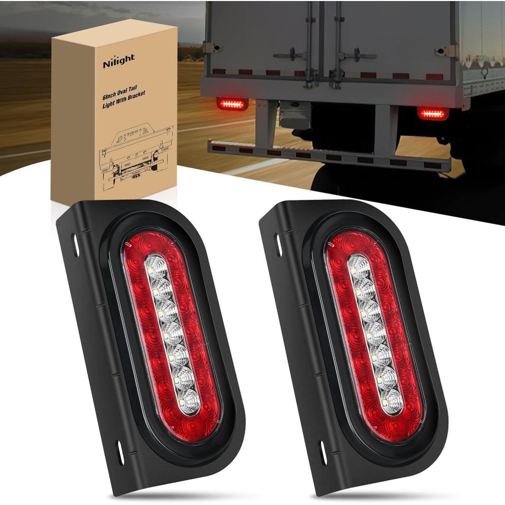 imageNilight 2PCS Trailer Tail Light Kit 40 LED Running Brake Turn Signals Reverse lights Waterproof for 1030V Truck RV UTV Camper Van Boat2Pcs RedWhite Tail LightsBrackets