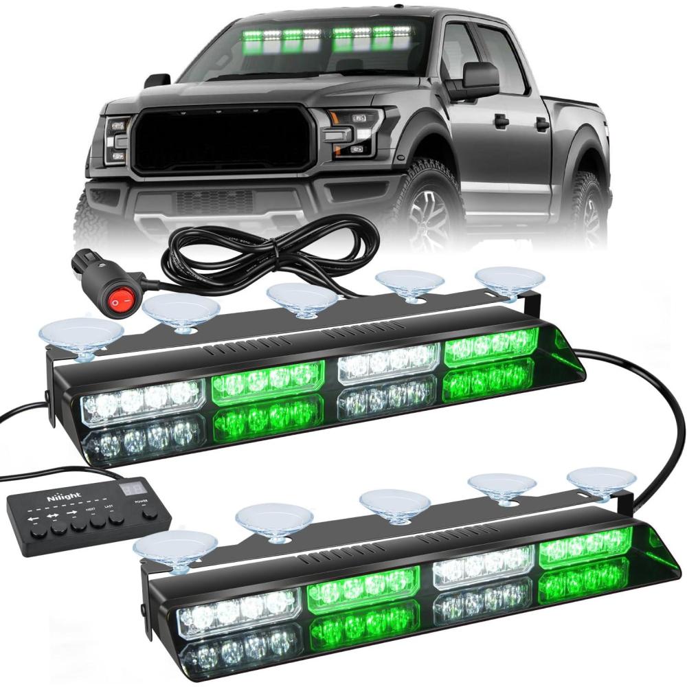 imageNilight 32LED White Emergency Dash Strobe Lights with Controller Suction Cups Warning Hazard Interior FrontRear Windshield Deck Split Light Bar for Trucks Construction VehiclesGreen and White