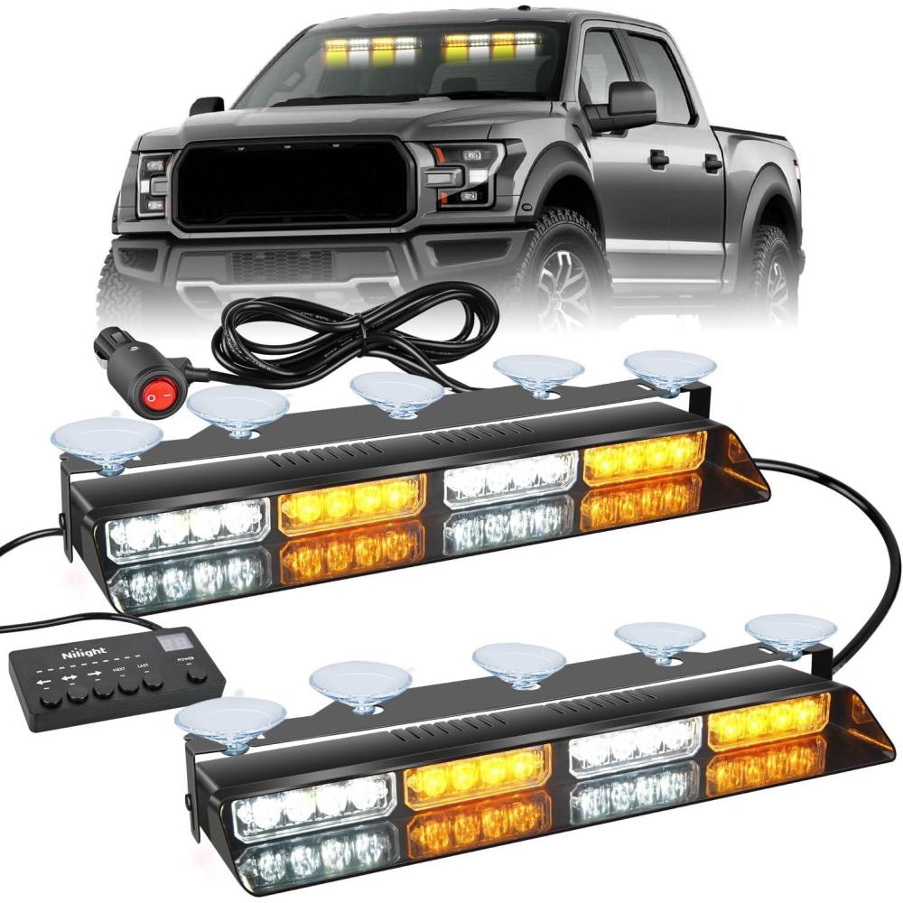 imageNilight 32LED White Emergency Dash Strobe Lights with Controller Suction Cups Warning Hazard Interior FrontRear Windshield Deck Split Light Bar for Trucks Construction VehiclesAmber and White
