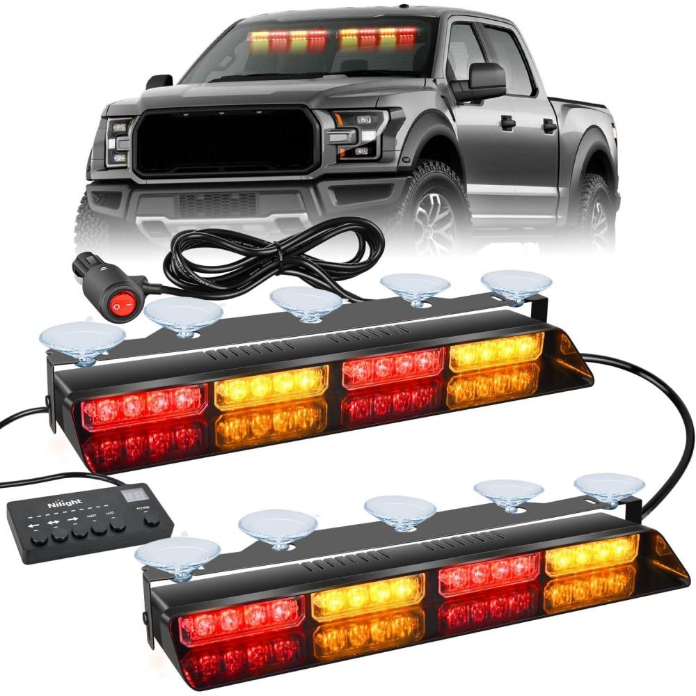 imageNilight 32LED White Emergency Dash Strobe Lights with Controller Suction Cups Warning Hazard Interior FrontRear Windshield Deck Split Light Bar for Trucks Construction VehiclesAmber and Red
