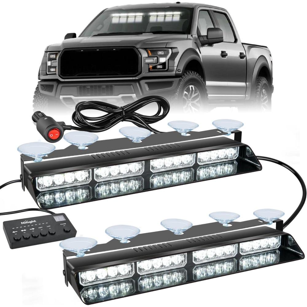 imageNilight 32LED White Emergency Dash Strobe Lights with Controller Suction Cups Warning Hazard Interior FrontRear Windshield Deck Split Light Bar for Trucks Construction VehiclesWhite