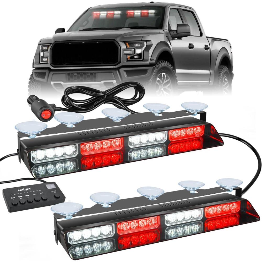 imageNilight 32LED White Emergency Dash Strobe Lights with Controller Suction Cups Warning Hazard Interior FrontRear Windshield Deck Split Light Bar for Trucks Construction VehiclesRed and White