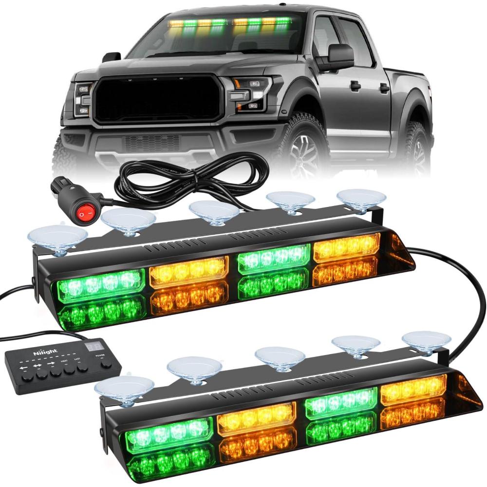 imageNilight 32LED White Emergency Dash Strobe Lights with Controller Suction Cups Warning Hazard Interior FrontRear Windshield Deck Split Light Bar for Trucks Construction VehiclesAmber and Green