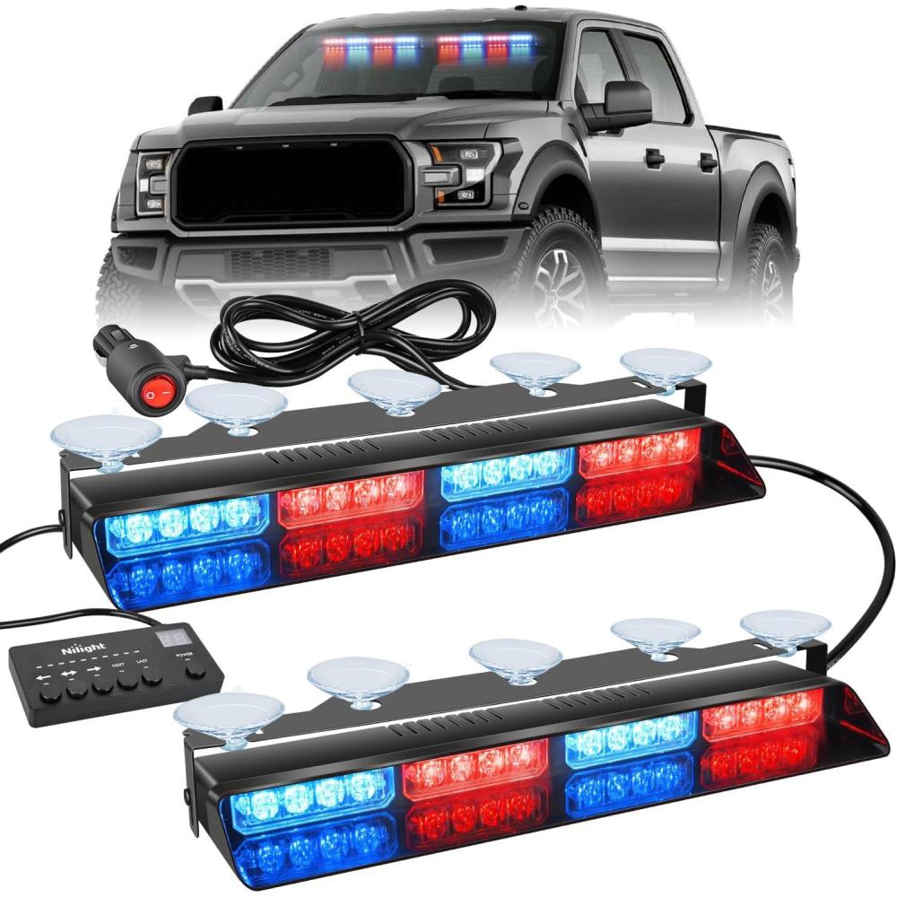 imageNilight 32LED White Emergency Dash Strobe Lights with Controller Suction Cups Warning Hazard Interior FrontRear Windshield Deck Split Light Bar for Trucks Construction VehiclesRed and Blue