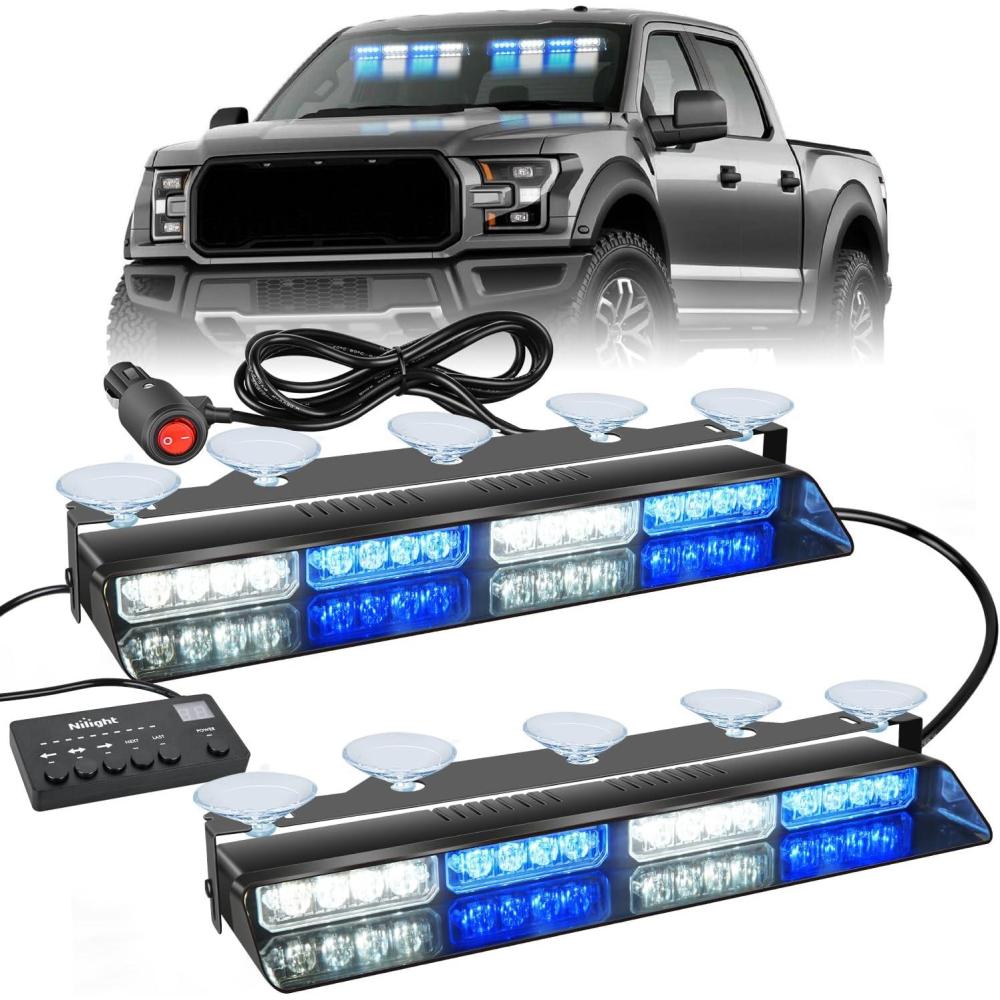 imageNilight 32LED White Emergency Dash Strobe Lights with Controller Suction Cups Warning Hazard Interior FrontRear Windshield Deck Split Light Bar for Trucks Construction VehiclesBlue and White