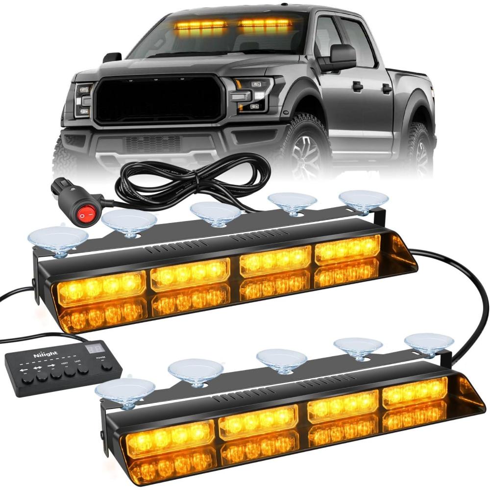 imageNilight 32LED White Emergency Dash Strobe Lights with Controller Suction Cups Warning Hazard Interior FrontRear Windshield Deck Split Light Bar for Trucks Construction VehiclesAmber