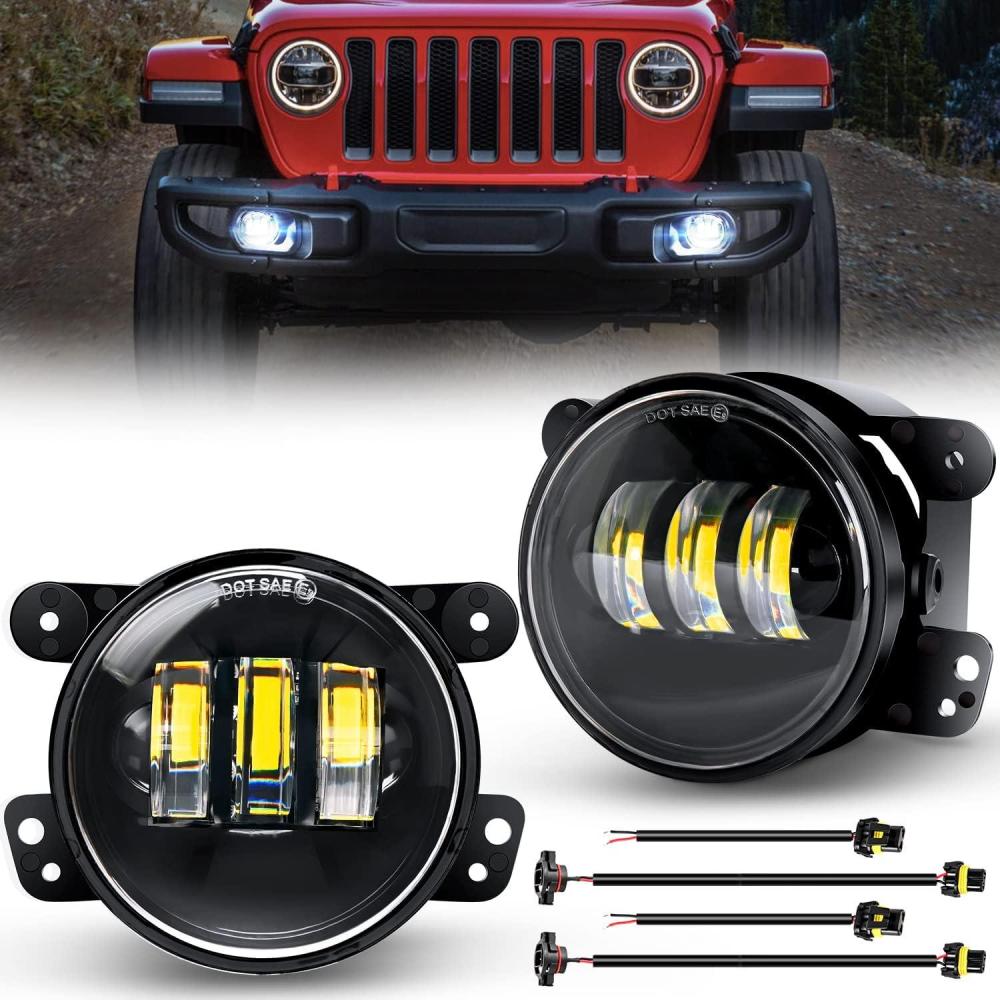 imageNilight 4 Inch LED Fog Light Assembly Compatible with 2007 2008 2009 2010 2011 2012 2013 2014 2015 2016 2017 2018 Jeep Wrangler JK Unlimited JKU wConversion Cable Clear LampsJK Fog Light White 2Pcs