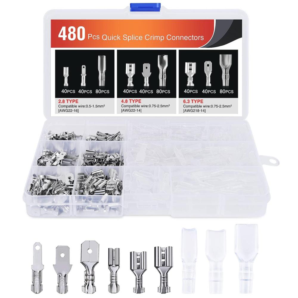 imageNilight 400 Pcs Spade Terminals Nylon Quick Disconnect Male and Female Connectors Electrical Insulated Wire Crimp Assortment Kit480PCS Crimp Terminals