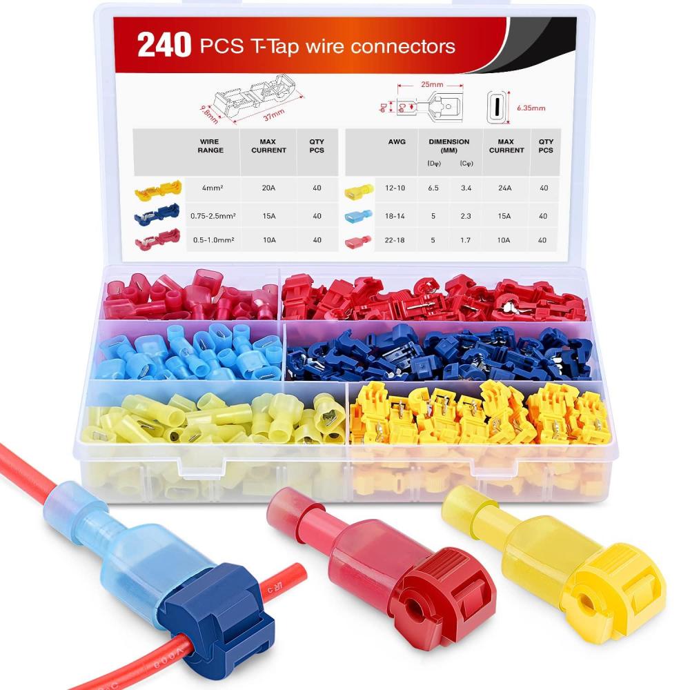 imageNilight 480PCS80 Pairs TTap Wire Connectors SelfStripping Quick Splice Electrical Wire Terminals Insulated Male Quick Disconnect Spade Terminals Assortment Kit with Storage Case 2 Years Warranty240 Pcs