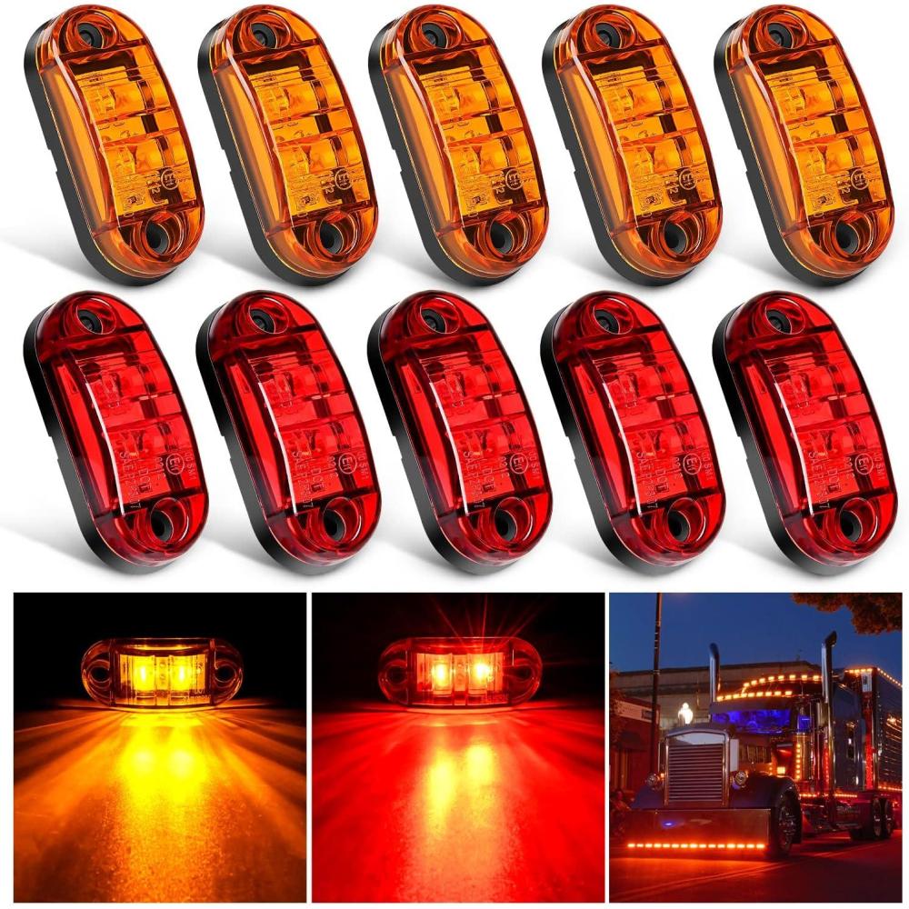 imageNilight 4PCS 39 Inch 3 Led Truck Trailer Light Front Rear LED Side Marker Lights Clearance Indicator Lamp Waterproof Sealed Surface Mounted LED Marker LightAmberRed 10PCS Universal