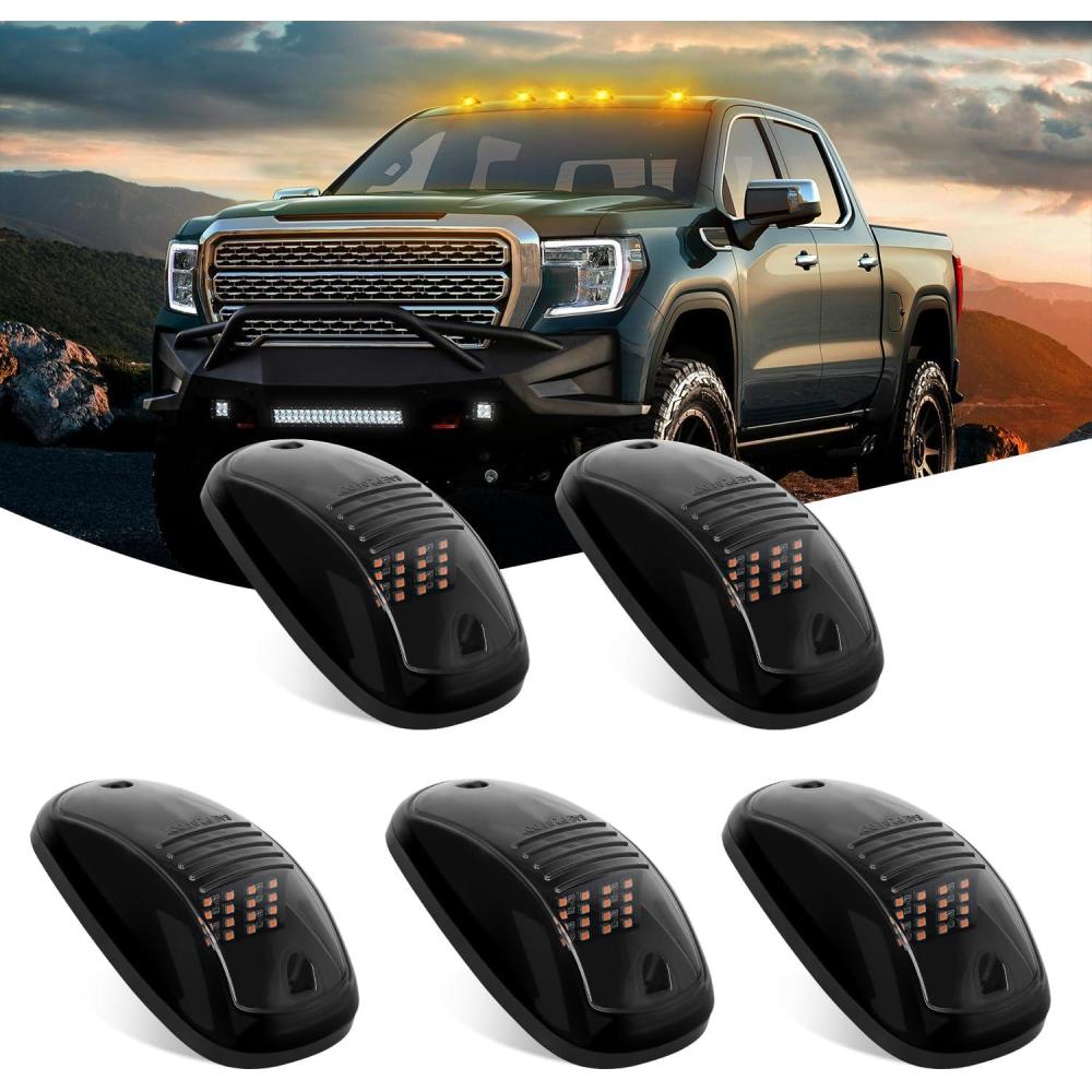 imageNilight 4PCS 39 Inch 3 Led Truck Trailer Light Front Rear LED Side Marker Lights Clearance Indicator Lamp Waterproof Sealed Surface Mounted LED Marker LightSmoked Amber FordRam Trucks SUV POV