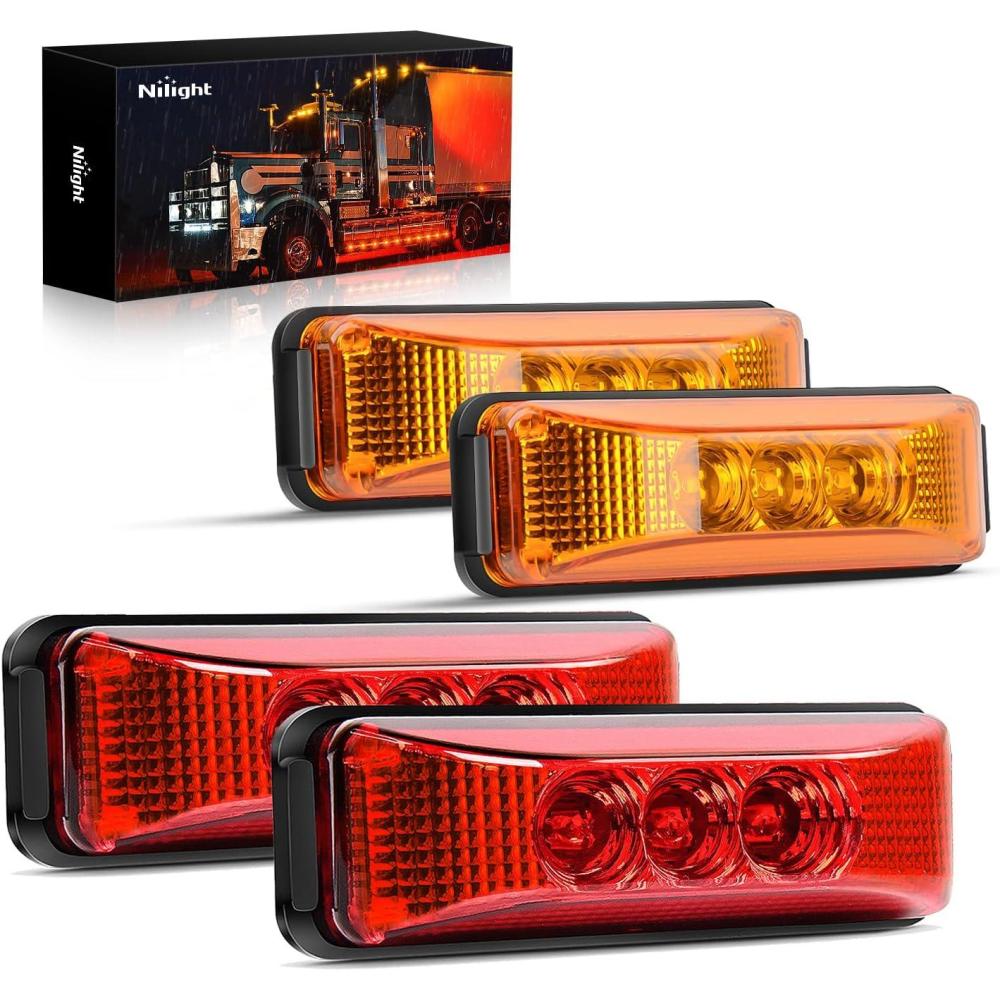 imageNilight 4PCS 39 Inch 3 Led Truck Trailer Light Front Rear LED Side Marker Lights Clearance Indicator Lamp Waterproof Sealed Surface Mounted LED Marker LightAmberRed 4PCS Universal