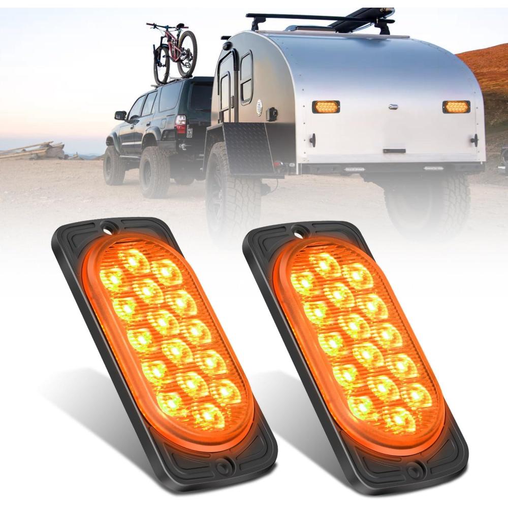 imageNilight 4PCS 6quot Oval LED Trailer Tail Lights 4PCS 10 LED wFlush Mount Grommets Plugs ReverseBack Up Trailer Lights for RV Truck Jeep44Inch Amber 2Pcs