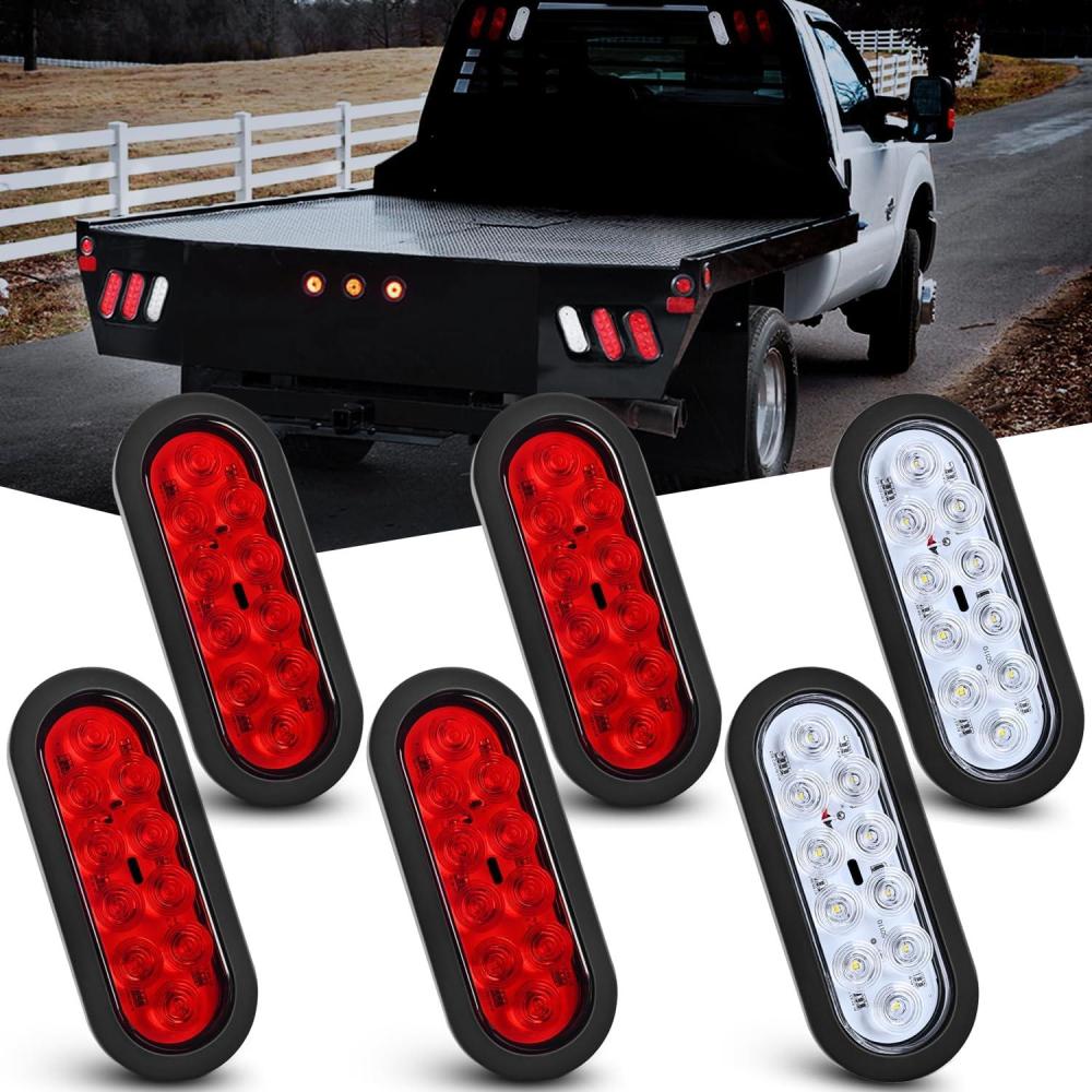 imageNilight 4PCS 6quot Oval LED Trailer Tail Lights 4PCS 10 LED wFlush Mount Grommets Plugs ReverseBack Up Trailer Lights for RV Truck JeepRedWhite 6Pcs