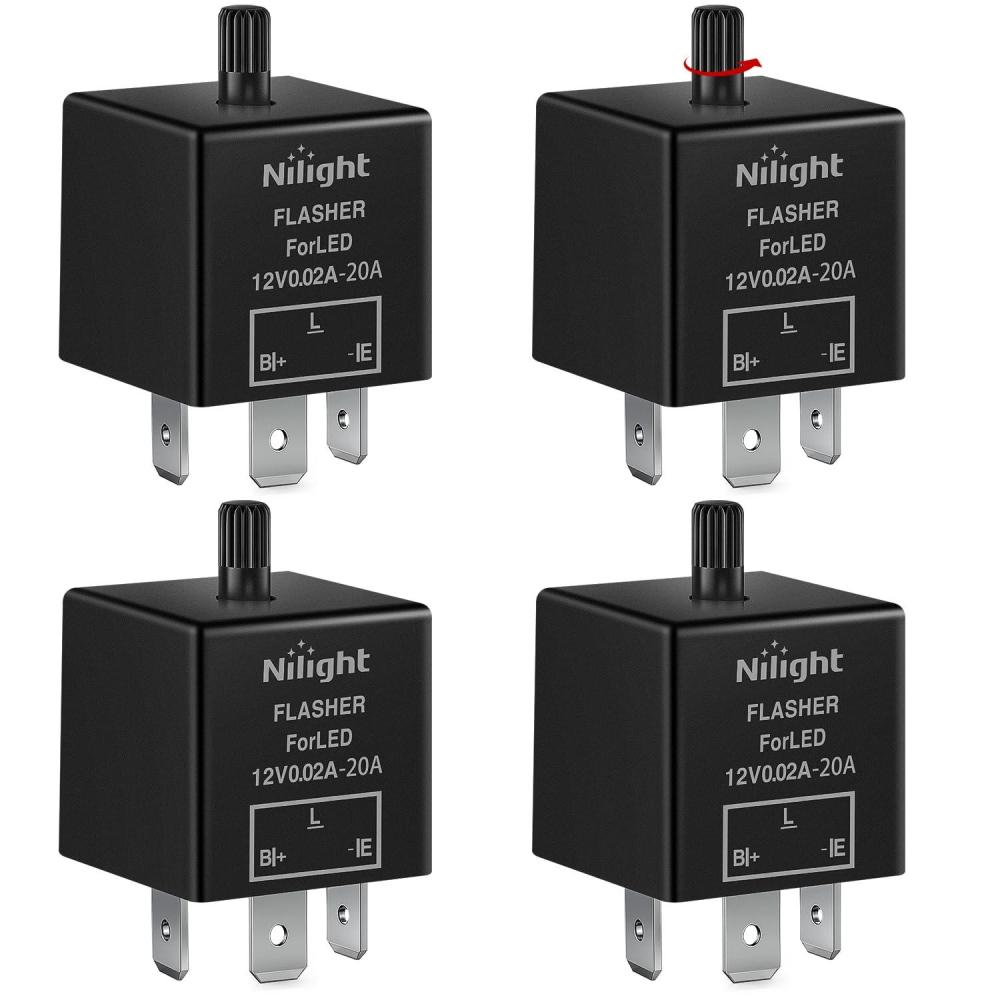 imageNilight 4PCS Flasher Relay Adjustable 2 Pin Electronic Blinker Relay 12V Fixes Motorcycle Turn Signal and Hazard Warn Hyper Blink Flash or No Flash for LED and Halogen Bulbs 2 Years Warranty4 Pin Blinker Relay