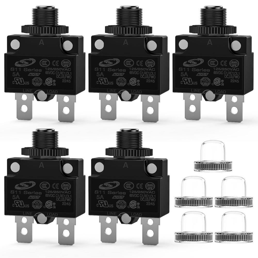 imageNilight 5PCS 10 Amps Thermal Circuit Breaker 125250V AC 65V DC Push Button Manual Reset Overload Protector Waterproof Cap Auto Trip Resettable for Industrial 1224V Auto Cars5Amp5Pcs