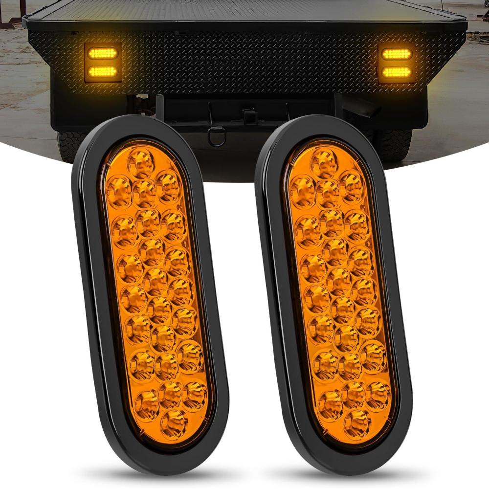 imageNilight 6 Inch Oval Amber LED Trailer Tail Lights 2PCS WFlush Mount Grommets Plugs IP67 Waterproof Turn Signals Lamp for 12V RV Camper Truck Jeep2Pcs Amber 24Led Lights