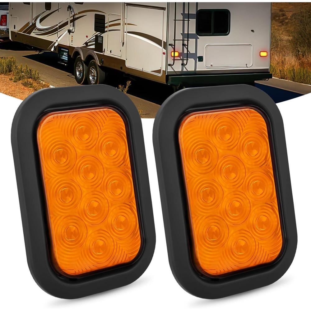 imageNilight 6 Inch Oval Amber LED Trailer Tail Lights 2PCS WFlush Mount Grommets Plugs IP67 Waterproof Turn Signals Lamp for 12V RV Camper Truck Jeep2Pcs Amber 10Led Lights 5x3Inch
