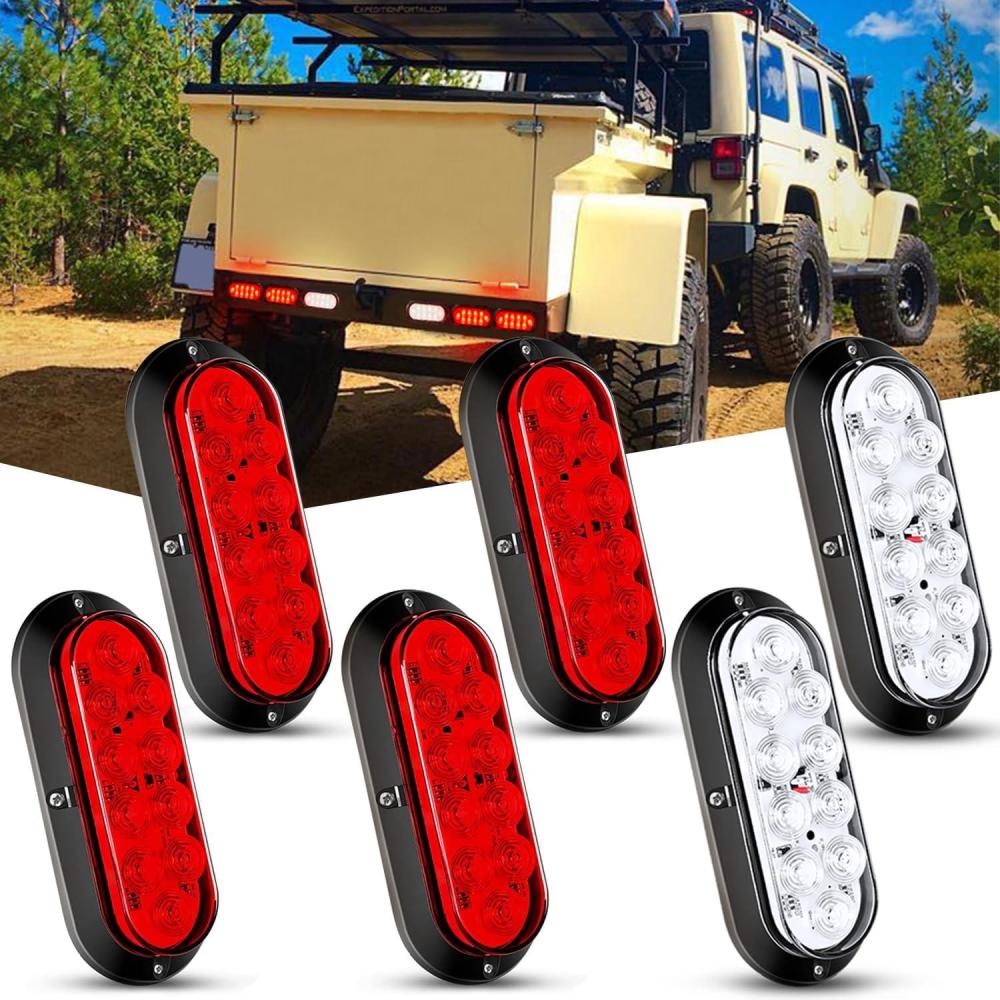 imageNilight 6 Inch Oval White LED Trailer Tail Lights Surface Mount 2PCS 10 LEDs Waterproof Reverse Back Up Trailers Lighting for Truck RV Boat Bus Lorry Camper Van CaravanRedWhite Lights Screws 6Pcs