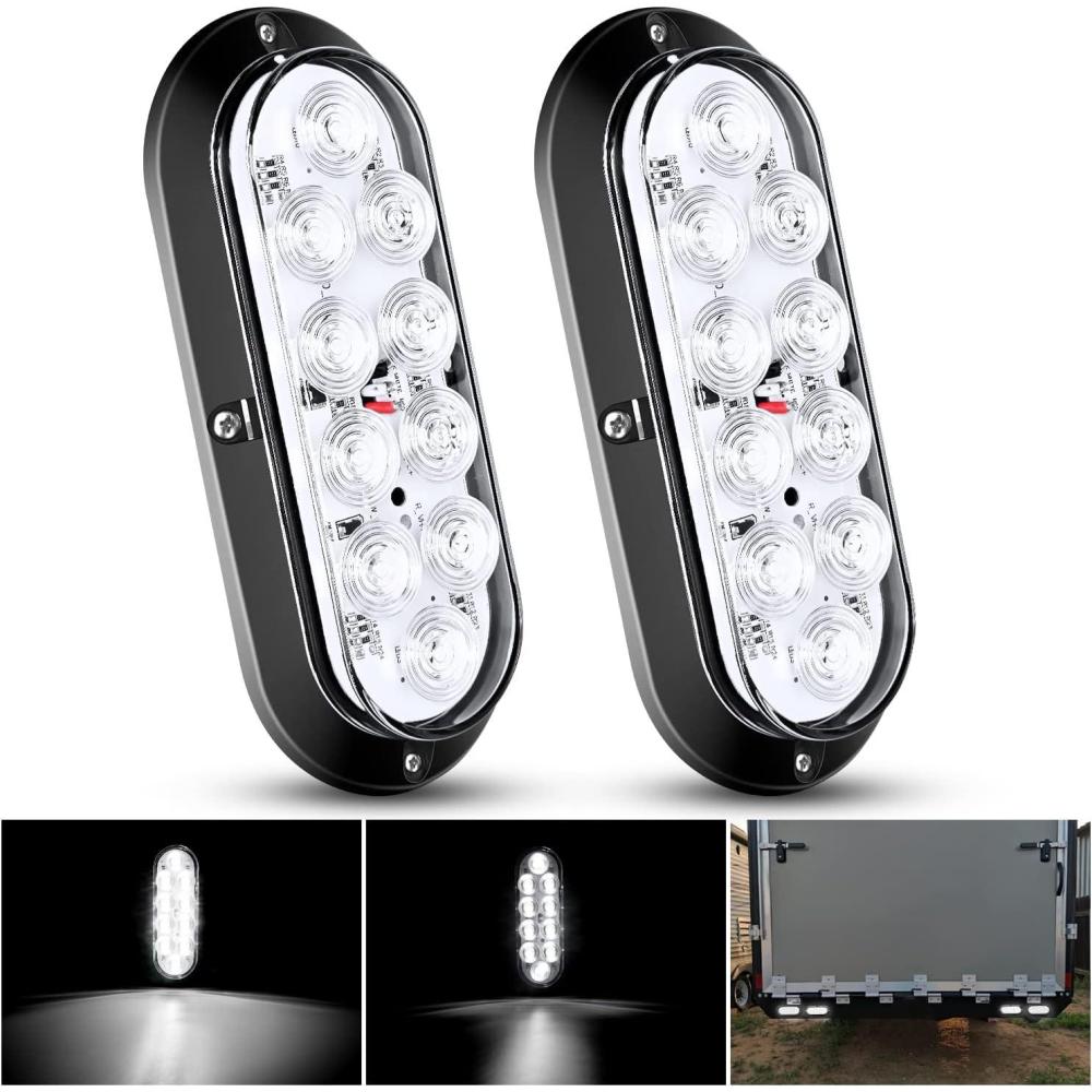 imageNilight 6 Inch Oval White LED Trailer Tail Lights Surface Mount 2PCS 10 LEDs Waterproof Reverse Back Up Trailers Lighting for Truck RV Boat Bus Lorry Camper Van CaravanWhite Lights Screws 2Pcs