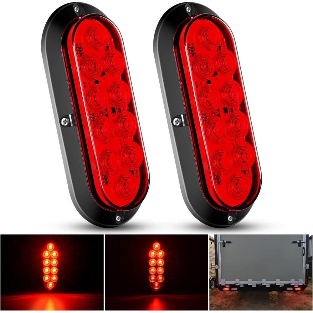 imageNilight 6 Inch Oval White LED Trailer Tail Lights Surface Mount 2PCS 10 LEDs Waterproof Reverse Back Up Trailers Lighting for Truck RV Boat Bus Lorry Camper Van CaravanRed Lights Screws 2Pcs