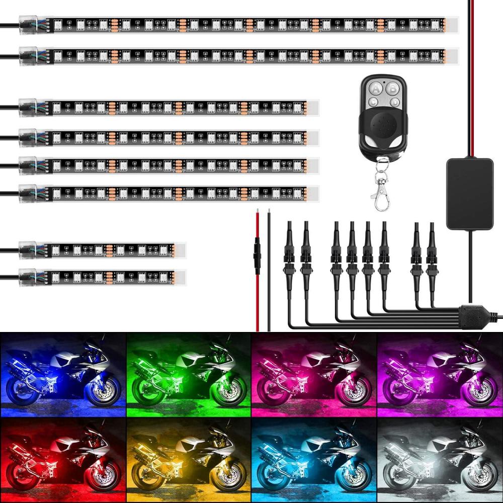 imageNilight 8PCS Motorcycle RGB Led Light Kit Waterproof MultiColor Atmosphere Lights Lamp with 4Key RF Wireless Remote for Harley Davidson Honda Kawasaki Suzuki 2 Years Warranty TL428Pcs RGB LED Strip Lights