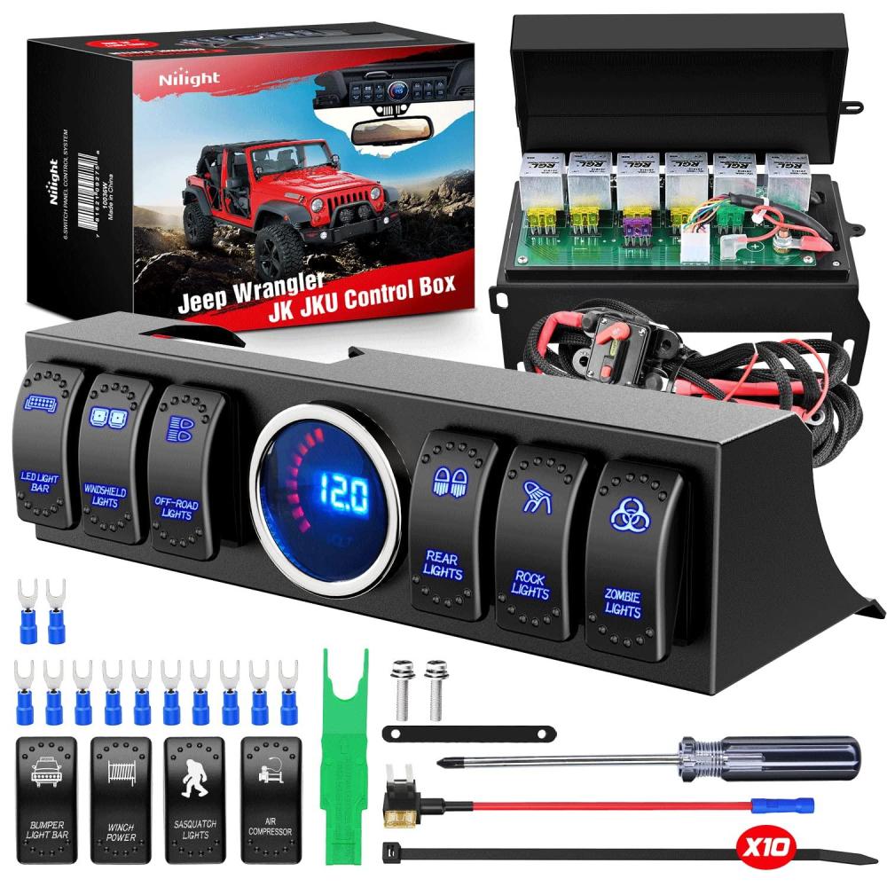 imageNilight APillar Switch Pod 12V Left Driver Side A Pillar Rocker Panel with Backlit Label Stickers PreWired On Off 4 Color Toggle Switches for Jeep Wrangler JK JKU 201120186 Gang Rocker Switch