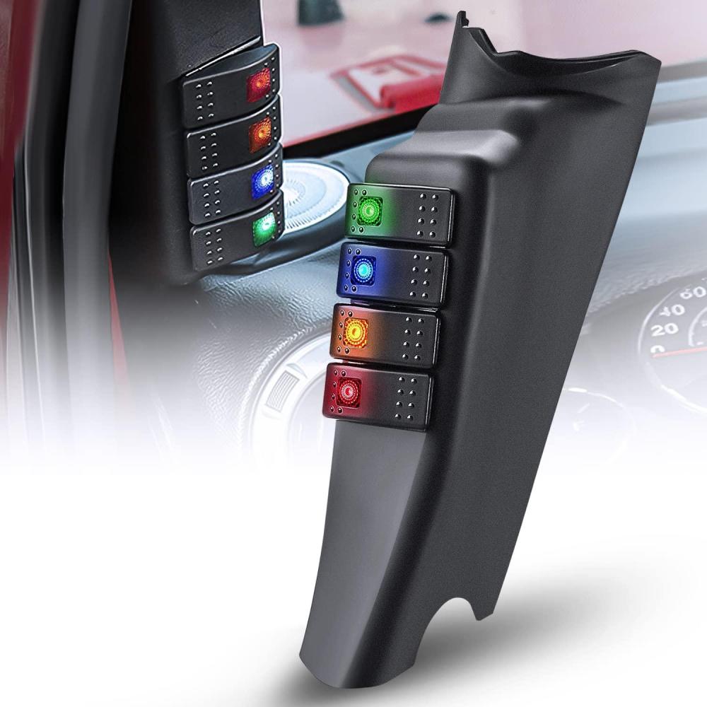 imageNilight APillar Switch Pod 12V Left Driver Side A Pillar Rocker Panel with Backlit Label Stickers PreWired On Off 4 Color Toggle Switches for Jeep Wrangler JK JKU 20112018APillar Switch Pod
