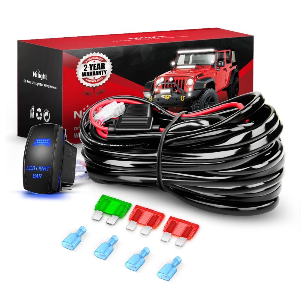 imageNilight LED Light Bar Wiring Harness Kit 12AWG Heavy Duty 12V 5Pin Rocker Switch Laser On Off Waterproof Switch Power Relay Blade Fuse2 Lead 10038W12AWG2 Leads