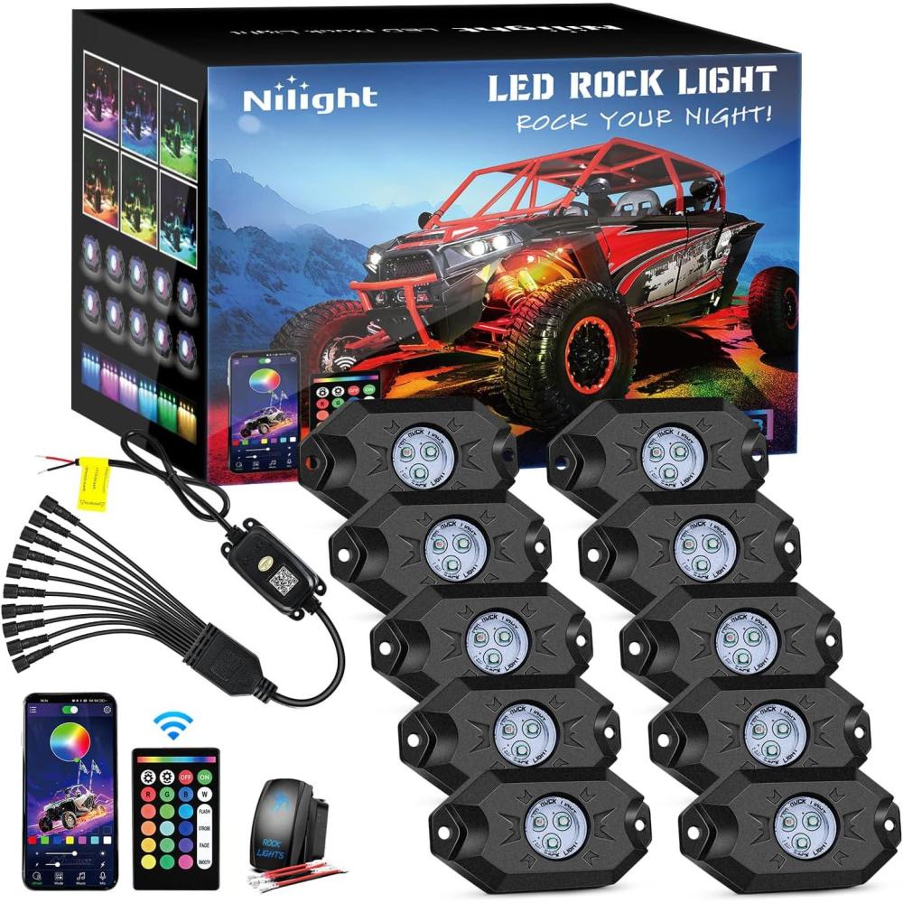 imageNilight RGB LED Rock Lights Kit 4 pods Underglow Multicolor Neon Light Pod with Bluetooth App Control Flashing Music Mode Wheel Well Light for Truck ATV UTV RZR SUVRGB
